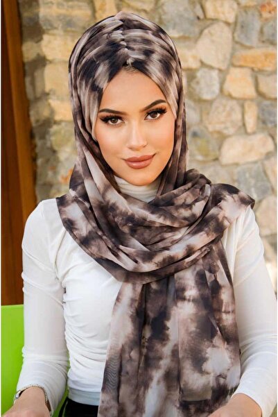 Aişe tesettür Brown Mink Batik Pattern Ready Shawl