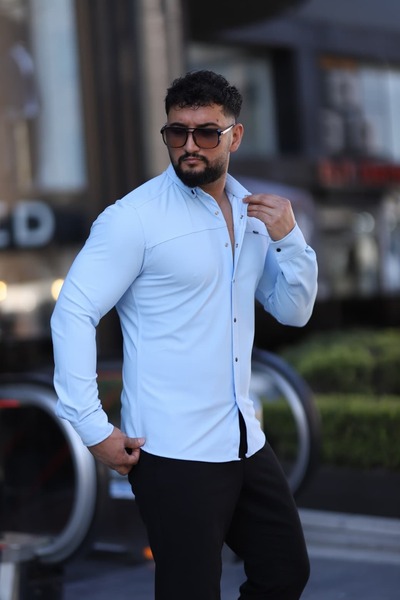 L-KOM Slim Fit Uzun Kollu Klasik Yaka Düğmeli Gömlek - Şık & Günlük Kombin