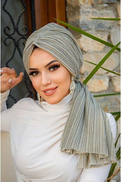 Aişe tesettür Beige Sparkling Pleated Wrap Bonnet
