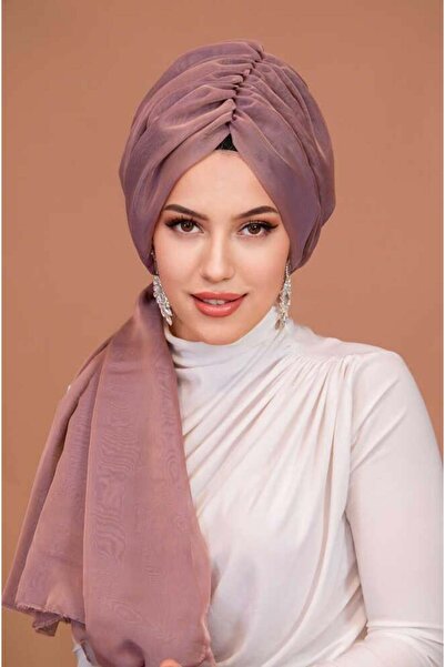 Aişe tesettür Pudra Janjan Şifon Tokalı Bone