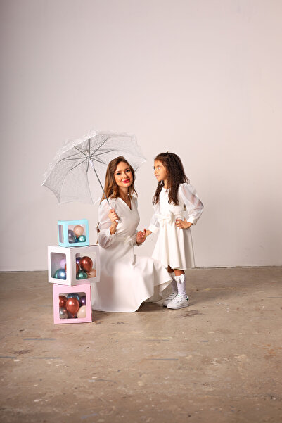 KÜÇÜĞÜM BUTİK Beyaz File Kollu Kloş Elbise Anne Kız Kombini (ANNE VE ÇOCUK AYRI AYRI SEPETE EKLENMELİDİR)