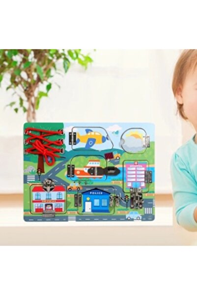 Picodino Busy Board din Lemn cu Siret si Incuietori - Vehicule