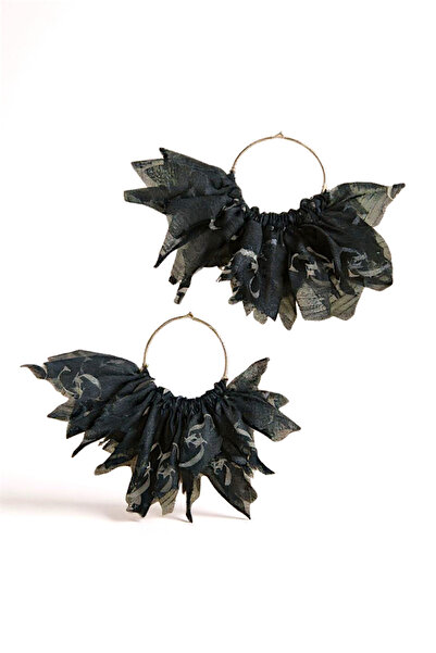 maia Siyah Tül Kumaş Tasarım Halka Küpe