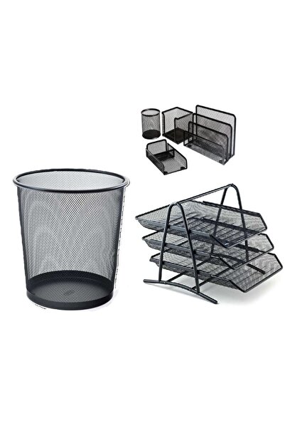 TML Ofis Perfore Set-Kova-3'lü Çekmeceli Evrak Rafı-Kalemlik-Not Kağıtlık-Ataçlık-Zarflık-Karvizitlik