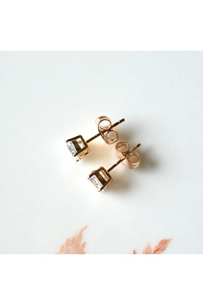 Heppii Tektaş Küpe 6 mm Zirkon Taşlı Rodyumlu