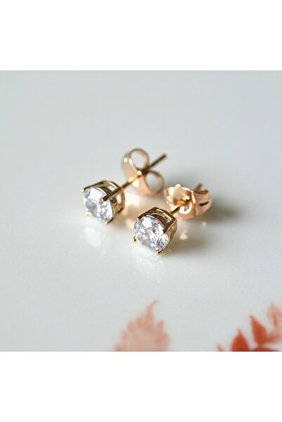 Heppii Tektaş Küpe 6 mm Zirkon Taşlı Rodyumlu