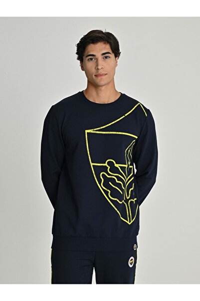 Fenerbahçe S.K. 25/26 Sezon Tribün All Over Baskı Logolu Erkek Sweatshirt LACİVERT
