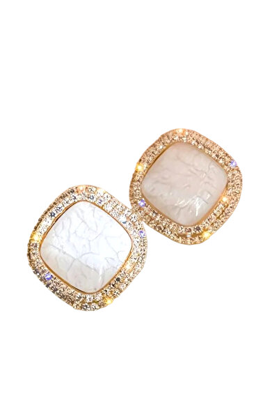 maia Square Gold Stone Nail Earrings