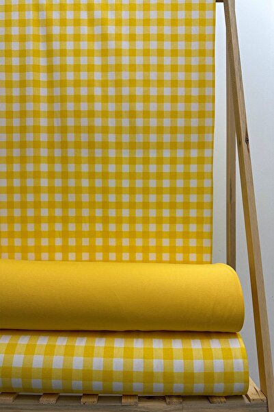 Soft Kare Panama Keteni Sıvı Geçirmez Sarı Kareli Masa Örtüsü