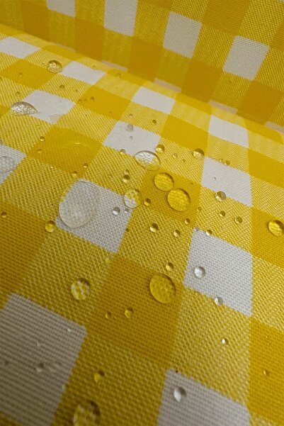 Soft Kare Panama Keteni Sıvı Geçirmez Sarı Kareli Masa Örtüsü