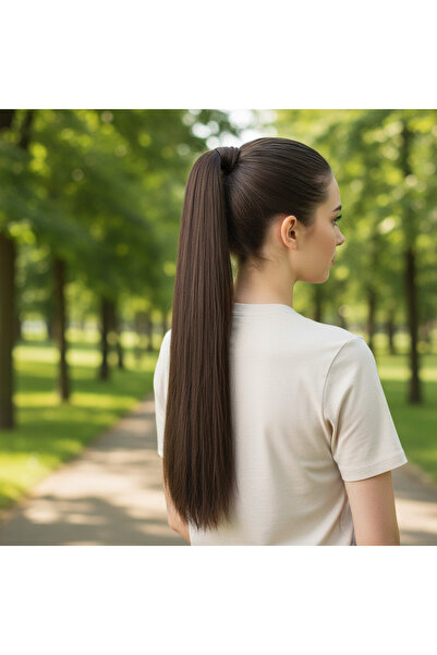 Mina Peruk Bağlamalı Düz At Kuyruğu - Koyu Kahve