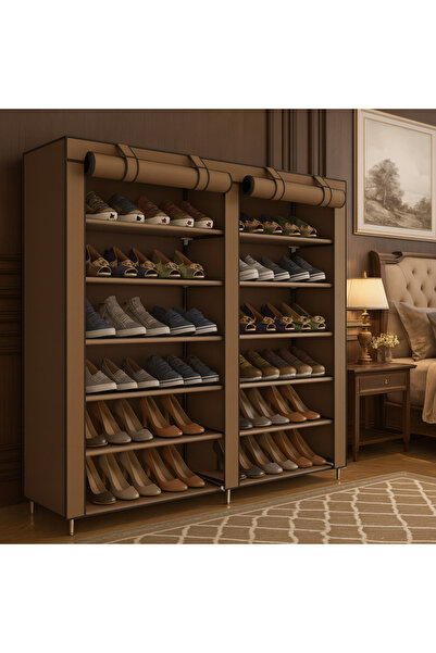 ALMUFARREJ رف أحذية 12 طبقة بني مقاس 118×30×130 سم