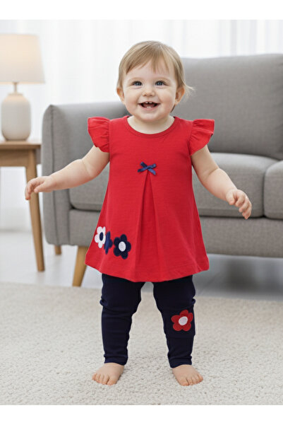 EYMİRGİYİM Straw Hat Flower Embroidered Baby Girl Children's Short Sleeve 3-Piece Set 9-12Months, 12-18Months, 1-2Years, 2-3Years