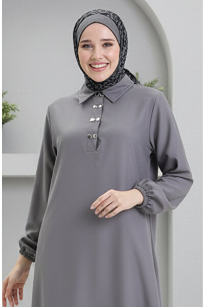 sefamerve Gömlek Yaka Tunik Pantolon İkili Takım 0123-02 Koyu Gri