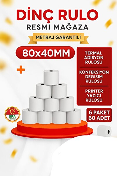 Dinç Thermal 80x40 Termal Adisyon yazıcı rulosu 60'Adet Ekonomik paket-Printe...