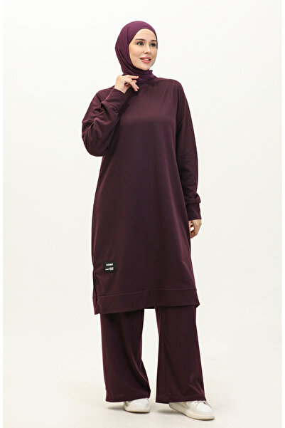 sefamerve Μωβ Σετ τουνίκ και παντελόνι με δύο κλωστές - 0044-13