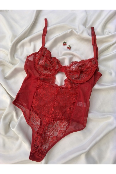 İNKO İÇ GİYİM Δαντελένιο κορμάκι με διάφανο κάτω μέρος με κουμπώματα