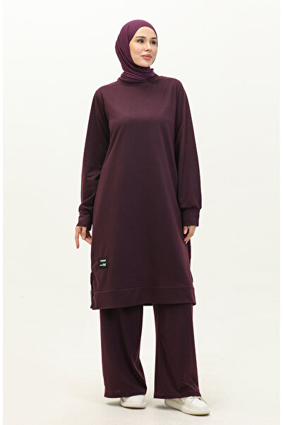 sefamerve Μωβ Σετ τουνίκ και παντελόνι με δύο κλωστές - 0044-13