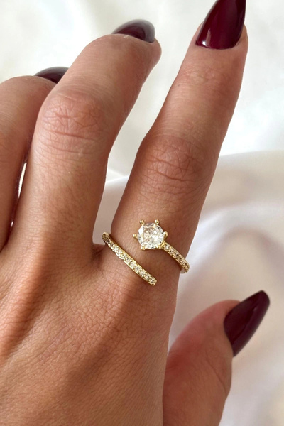 Leo'Stone خاتم فولاذي نسائي قابل للتعديل بتصميم حجر واحد من السلسلة 6 مستورد