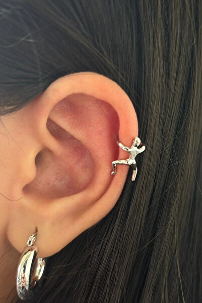 Leo'Stone Tırmanan Çöp Adam Model Tasarım Sıkıştırmalı Gümüş Kadın Earcuff Çe...