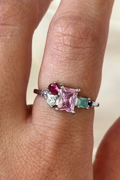 Leo'Stone سلسلة مستوردة أنيقة متعددة الألوان وردية اللون بتصميم حجر الباجيت خ...