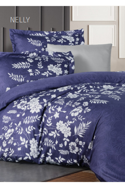 Majoli Двоспальний сатиновий 100% комплект постільної білизни Nelly - синій