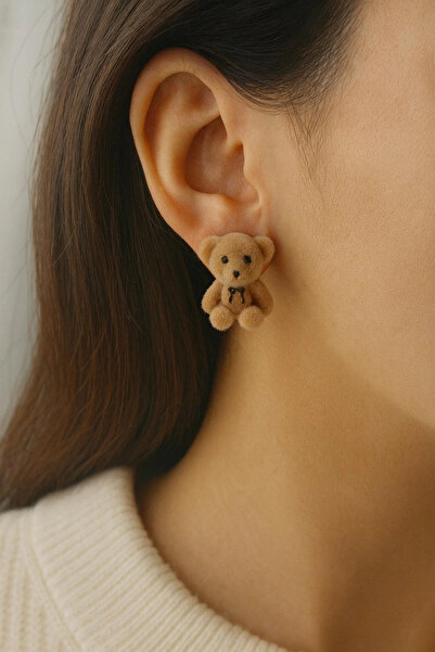 Leo'Stone Ünlü Teddy Model Peluş Ayıcık Gümüş İğneli Kadın Bijuteri Küpe