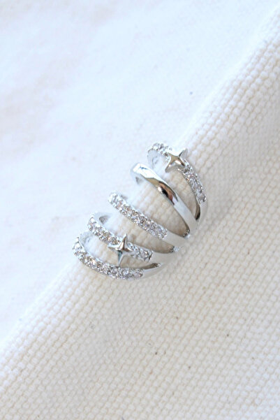 Leo'Stone Çoklu Görünüm Zirkon Taşlı Minik Yıldızlı Model Earcuff Kıkırdak Küpe