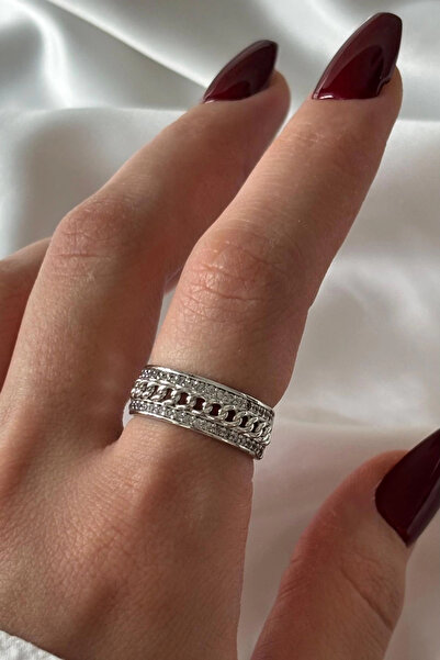 Leo'Stone Premium Seri Gurmet Zincirli Model Tasarım Ayarlanabilir Kadın Çelik Yüzük