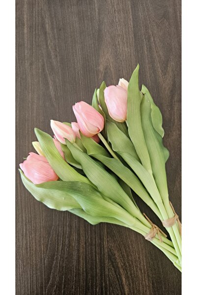 Omelas Yapay Çiçek Islak Lale Islak Dokulu Lale Demet 30 Cm. Pembe. 7 Dallı. ( 4 Çiçek 3 Tomurcuk)