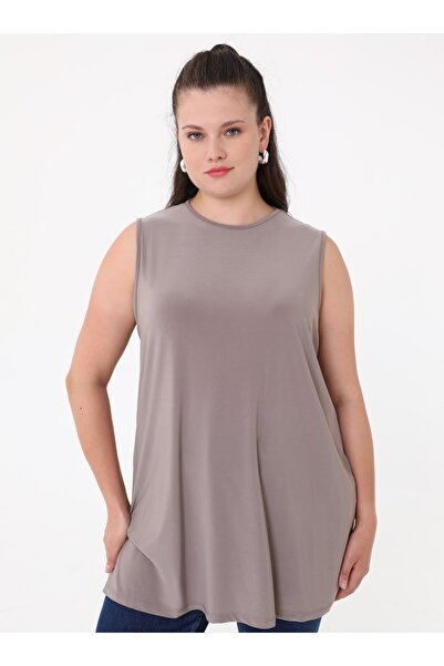 ALİA Plus Size Sleeveless Knitted Tank Top - Mink - Alia