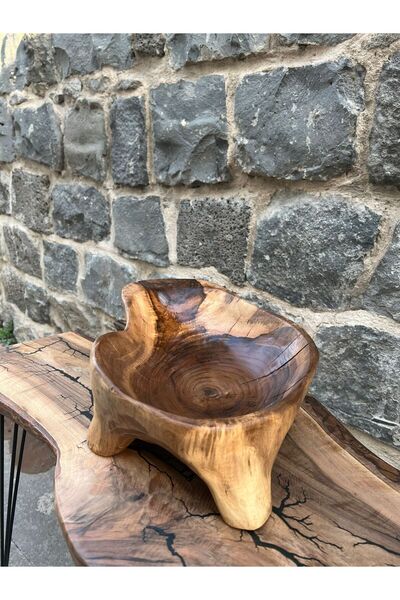 Genel Markalar Ceviz Ağacından El Yapımı Organik Ayaklı Çerezlik/Meyvelik 26*37 cm Derinlik 7 cm