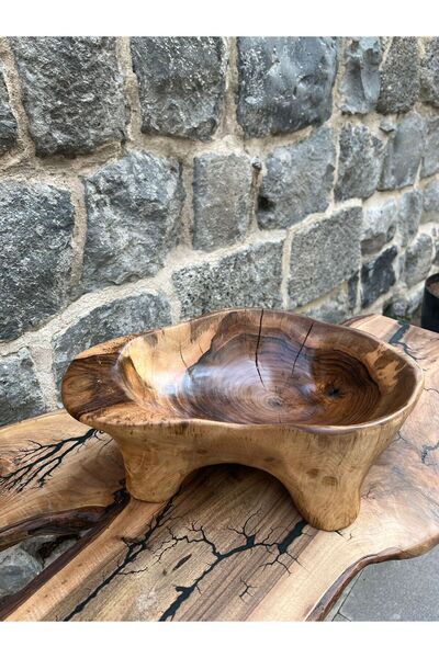 Genel Markalar Ceviz Ağacından El Yapımı Organik Ayaklı Çerezlik/Meyvelik 26*37 cm Derinlik 7 cm