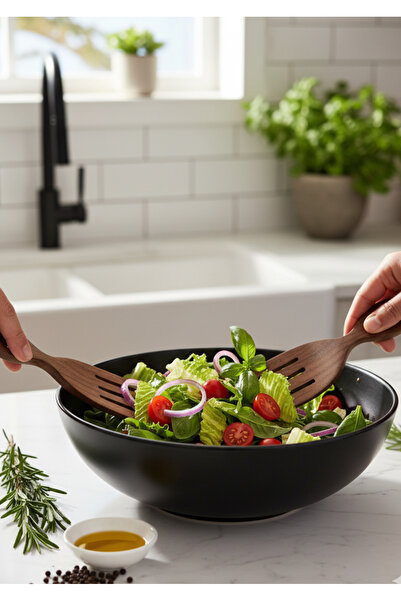SUR AHŞAP EPOKSİ CEVİZ AĞACINDAN EL YAPIMI ORGANİK SALATA ÇATALI - EL ŞEKLİND...