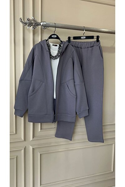 merysare Жіночий базовий костюм з капюшоном та кишенями на блискавці Uc Yarn На флісі кольоровий