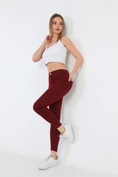 ahanora Gabardine Fabric High Waist Trousers (Burgundy)
