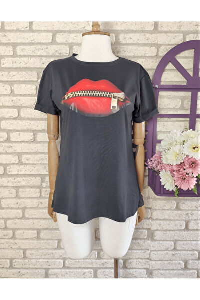 ahanora Tricou din bumbac cu imprimeu buzelor un singur jerseu 65cm