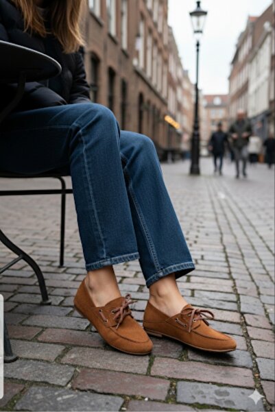 Bufu Loa Taba Süet Babet Bağcıklı İnce Taban Loafer