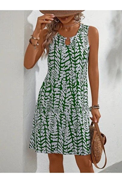 ahanora فستان نسائي من القماش الملتوي بياقة دائرية بدون أكمام (لون)