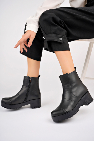 Deripabuc Справжня шкіра Чорні жіночі шкіряні черевики TRC-2503-1