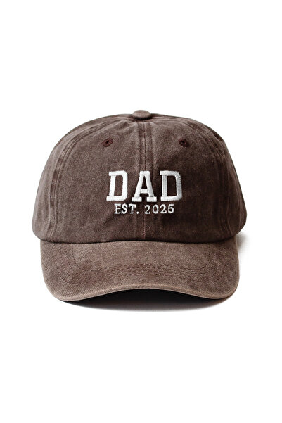 Nome Studio Nakışlı 2026 Bej-Kahve Mom Dad Şapka 2li paket Anne Baba Yıkamalı Kumaşlı Şapka Pamuklu Ayarlı