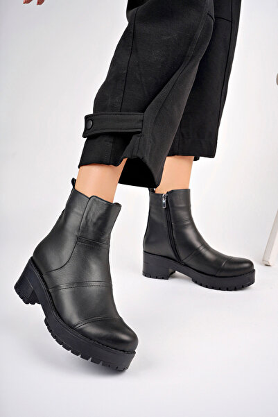 Deripabuc Справжня шкіра Чорні жіночі шкіряні черевики TRC-2503-1