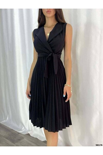 rengastyle Γυναικεία φούστα με γιακά με πλισέ κρεπ φόρεμα με ζώνη (πολύχρωμο)