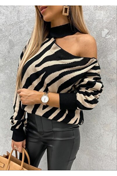 merysare Γυναικείο πουλόβερ με σχέδιο - Λεπτομέρεια ώμου, επιλογές χρωμάτων