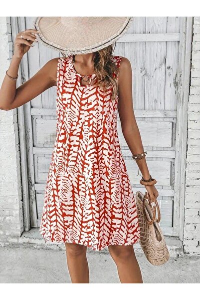 ahanora فستان نسائي من القماش الملتوي بياقة دائرية بدون أكمام (لون)