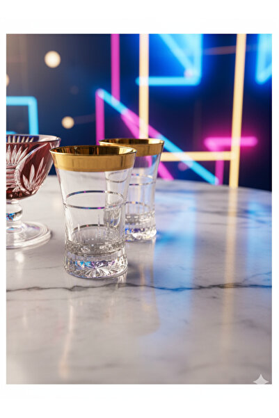DECOSTYLE GOLD   Dekorlu   Paşabahçe Azur Lux  Meşrubat ve su bardağı %100 EL YAPIMIDIR