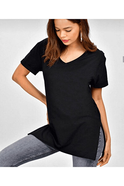 rengastyle Μπλούζα με λαιμόκοψη από ύφασμα βισκόζης (μαύρο)