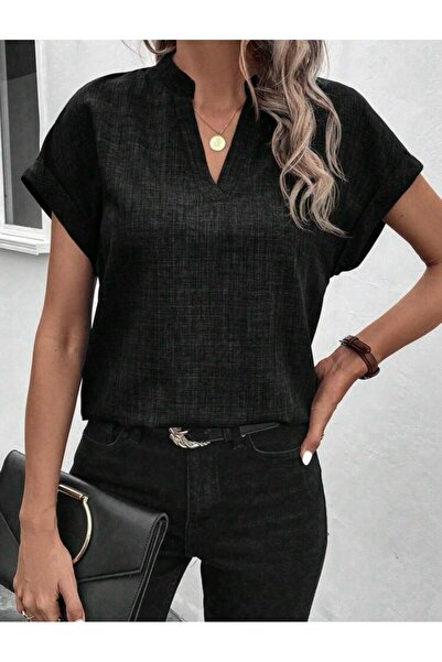 rengastyle Tricou Sofia cu decolteu în V din in pentru femei (culoare)