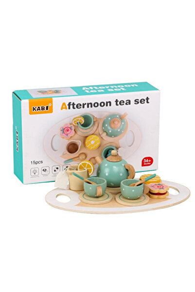 Ludinoo Set ceai copii din lemn – 15 piese, tăviță și accesorii colorate pentru servit