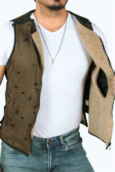 TOM FREE DENIM GİYİM Sports Camouflage Vest with Fur Inside 518Sy